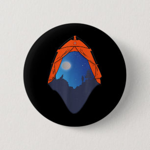Badge Rond 5 Cm Scène de nuit de tente de camping _ Loup hurlant à