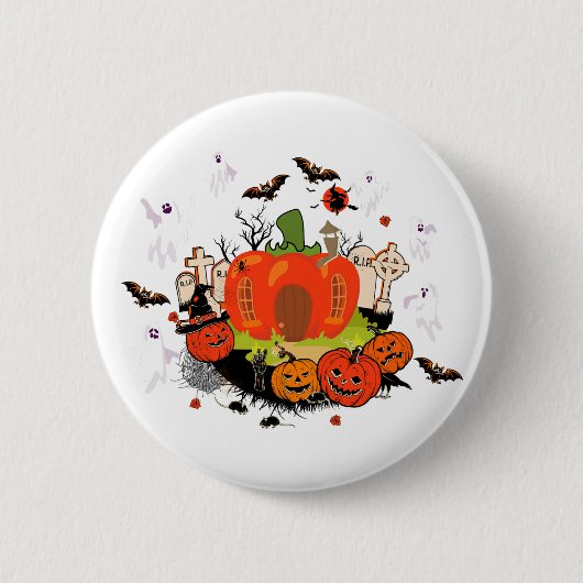 Badge Rond 5 Cm Scène éffrayante de cimetière Citrouille d'Hallowe (Devant)