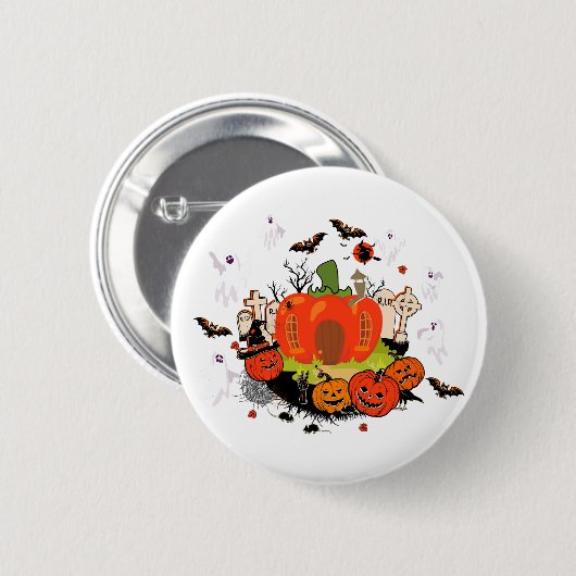 Badge Rond 5 Cm Scène éffrayante de cimetière Citrouille d'Hallowe (Devant & derrière)