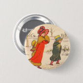 Badge Rond 5 Cm Scène hivernale de Kate Greenaway (Devant & derrière)
