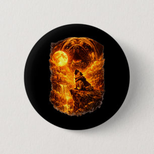 Badge Rond 5 Cm Scène mystique nocturne de pug hurlant à la lune