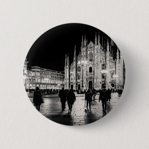 Badge Rond 5 Cm Scène noire et blanche de nuit de Piazza de Duomo