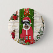 Badge Rond 5 Cm Schnauzer Chien Noël (Devant)