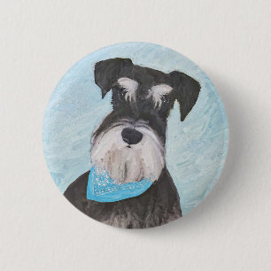 Badge Rond 5 Cm Schnauzer (Miniature) Peinture - Chien original mi