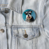 Badge Rond 5 Cm Schnauzer Miniature peinture couleur de l'eau (En situation)