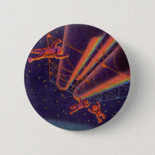 Badge Rond 5 Cm Science-fiction vintage, astronautes arc-en-ciel S
