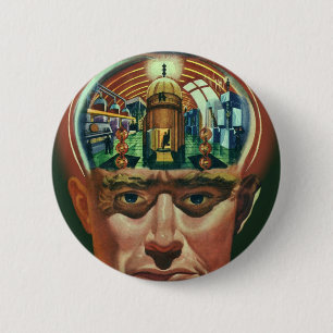 Badge Rond 5 Cm Science-fiction vintage, Cerveau Alien en laborato