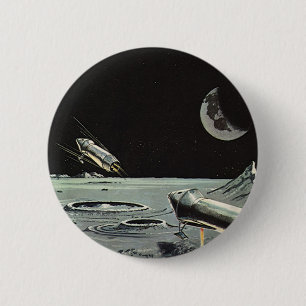 Badge Rond 5 Cm Science-fiction vintage, Fusées spatiales Lune Pla