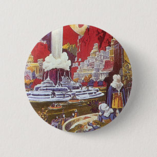 Badge Rond 5 Cm Science-fiction vintage, la cité perdue d'Atlantis