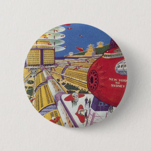 Badge Rond 5 Cm Science-fiction vintage, New York City futuriste