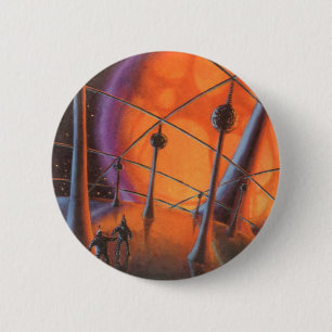 Badge Rond 5 Cm Science-fiction vintage, Orange Sun et Aliens