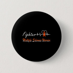 Badge Rond 5 Cm Sclérose Guerrier Combattants Mme Heartbeat Orange