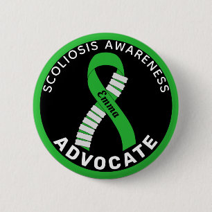 Badge Rond 5 Cm Scoliosis Awareness Advocate Ribbon Black Button