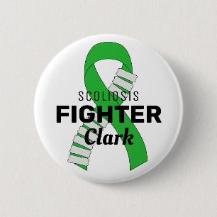 Badge Rond 5 Cm Scoliosis Fighter Ribbon White Button