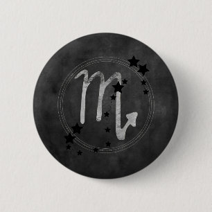 Badge Rond 5 Cm Scorpio constellation zodiaque noir et argent