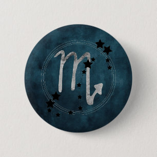Badge Rond 5 Cm Scorpio constellation zodiaque noir et argent