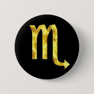 Badge Rond 5 Cm Scorpio signe Zodiac noir martelé or look