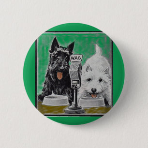 Badge Rond 5 Cm Scottie dogs Blackie and Whitie on the radio