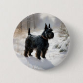 Badge Rond 5 Cm Scottish Terrier Laisser Il Neige Noël (Devant)