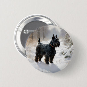 Badge Rond 5 Cm Scottish Terrier Laisser Il Neige Noël