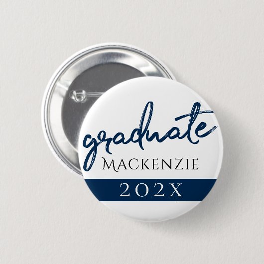 Badge Rond 5 Cm Script de la marine | Brush Keepsaké bleu foncé (Devant & derrière)