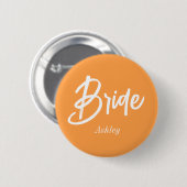 Badge Rond 5 Cm Script Mariage blanc orange mariée (Devant & derrière)