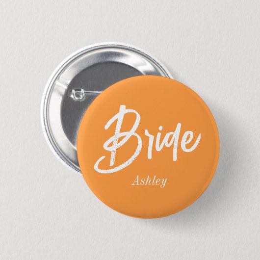 Badge Rond 5 Cm Script Mariage blanc orange mariée (Devant & derrière)