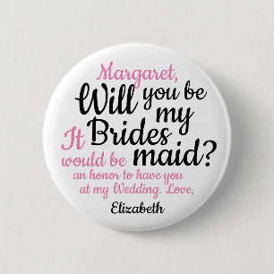 Badge Rond 5 Cm Script Rose Noir Serez-Vous Ma Femme D'Accueil