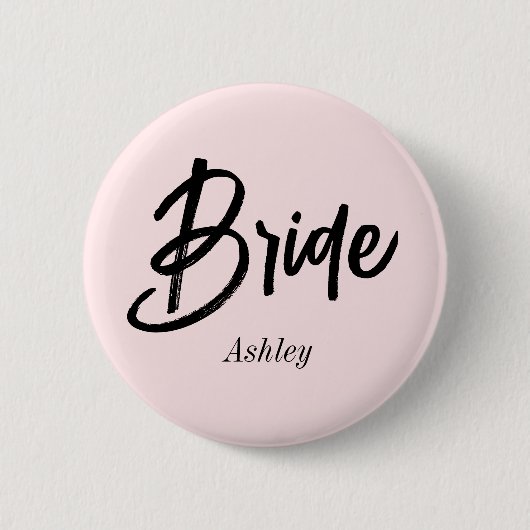 Badge Rond 5 Cm Script rose pâle du Mariage de mariée (Devant)