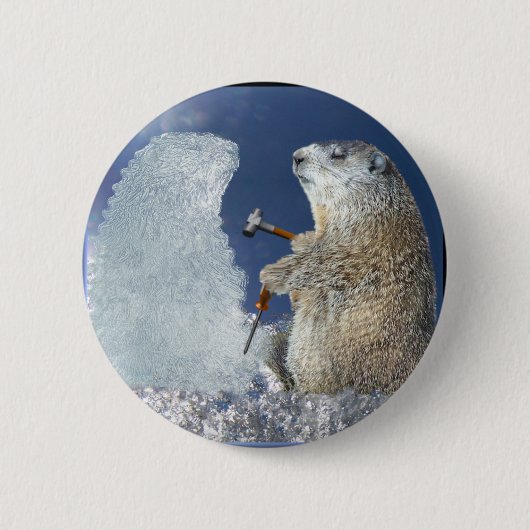 Badge Rond 5 Cm Sculpture en glace de jour de Groundhog (Devant)