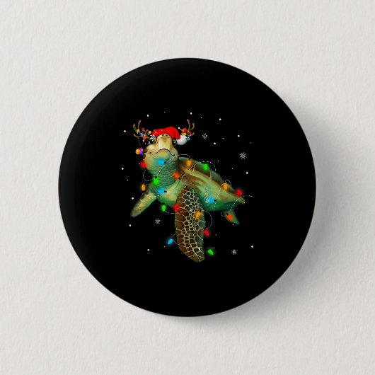 Badge Rond 5 Cm Sea Turtle Christmas Lights Funny Santa Hat Merry (Devant)
