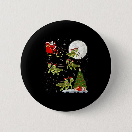 Badge Rond 5 Cm Sea Turtle Santa Sleigh Flying Funny Magical Chris (Devant)