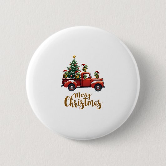 Badge Rond 5 Cm Sea Turtles Driving Christmas Tree Truck Turtle Ch (Devant)