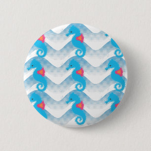 Badge Rond 5 Cm Seahorses And Blue Waves Pattern