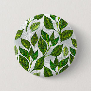 Badge Rond 5 Cm Seamless Pattern with Green Tea Leaves