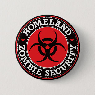 Badge Rond 5 Cm Sécurité de zombi de patrie - B rouge