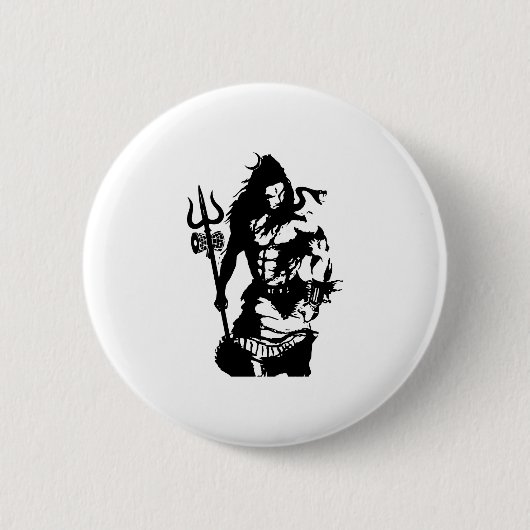 Badge Rond 5 Cm Seigneur Shiva Art Angry Trishul (Devant)