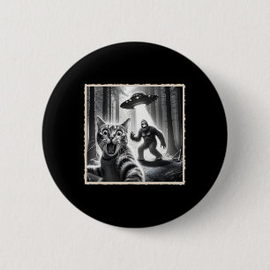 Badge Rond 5 Cm Selfie De Chat Avec Bigfoot Et Ufo Funny Sasquatch