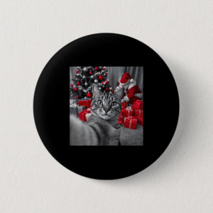 Badge Rond 5 Cm Selfie De Chat Drôle Avec Le Mème De Noël Du Père 