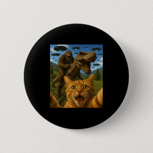 Badge Rond 5 Cm Selfie De Chat Graphique Drôle Avec T-rex À Riding