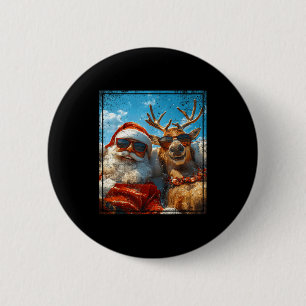 Badge Rond 5 Cm Selfie drôle de Noël avec le Père Noël et les renn
