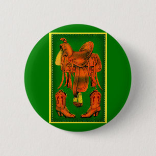 Badge Rond 5 Cm Selle occidentale et bottes de cowboy