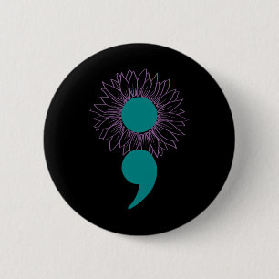 Badge Rond 5 Cm Semicolon de tournesol Sensibilisation au suicide 