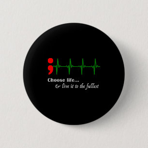 Badge Rond 5 Cm Semicolon Ekg Prévention du suicide