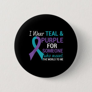 Badge Rond 5 Cm Semicolon Turquoise &amp; Purple Ribbon Suicide