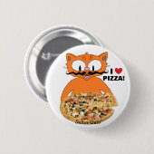 Badge Rond 5 Cm Señor Gato Cartoon Mustache Cat I Love Pizza! (Devant & derrière)