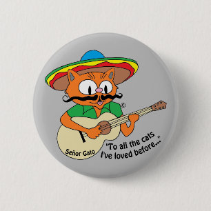 Badge Rond 5 Cm Senor Gato Jouant de la Guitare Chantant Chat