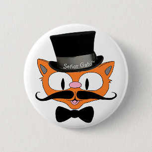 Badge Rond 5 Cm Señor Gato™ Moustache Chapeau supérieur et Cravate