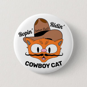 Badge Rond 5 Cm Señor Gato Ropin' Ridin' Cartographie Cowboy Chat