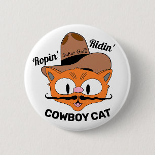 Badge Rond 5 Cm Señor Gato Ropin' Ridin' Dessin Animé Chat Cowboy